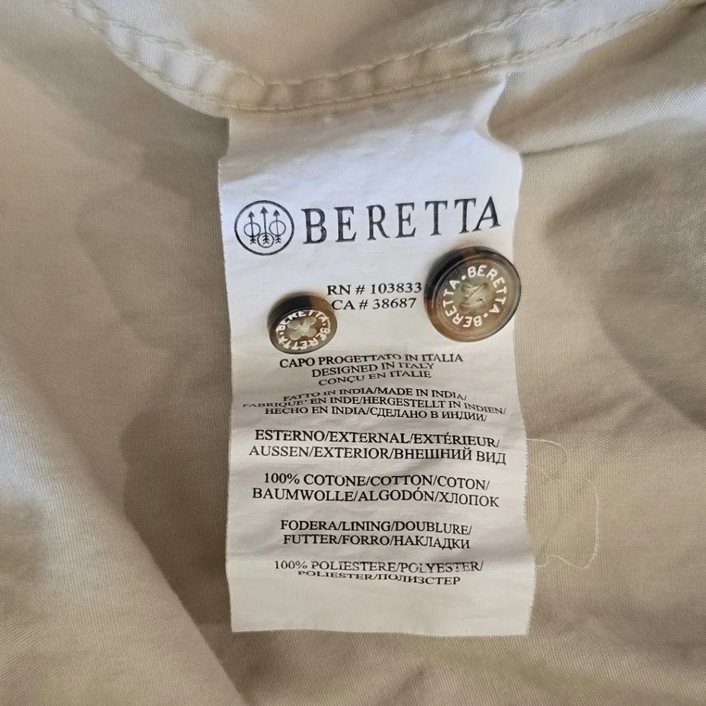 Beretta Long Sleeve Shooting Shirt Tan Mens XL Quilted Shoulder Patch Vented